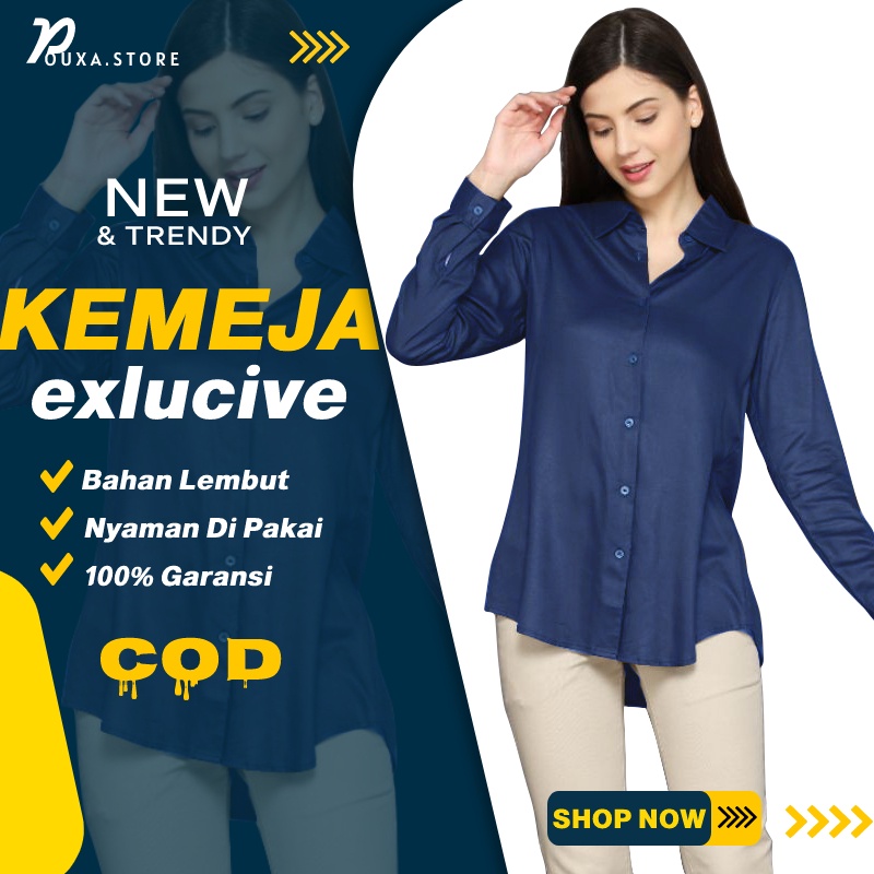 Kemeja Polos Kekinian Wanita Casual Lengan Panjang Premium Slim Fit Terbaru Baju Atasan Kameja Lenga