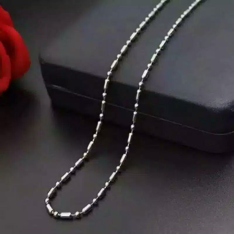 KALUNG MONEL MODEL BAMBU PANJANG 75CM WARNA SILVER