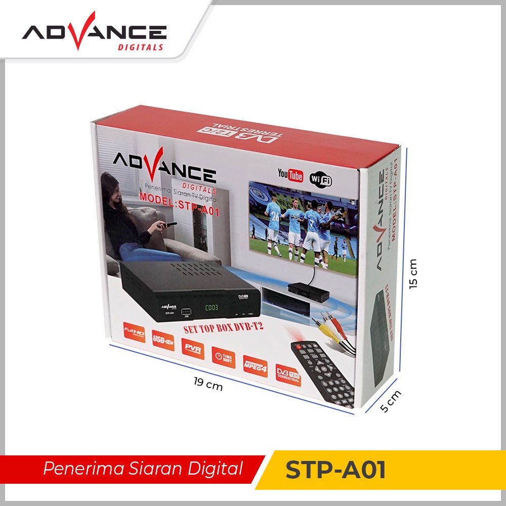 Advance STB Set Top Box TV Digital Receiver Penerima Siaran Full HD/ STB Wifi Bisa Youtube DVB-T2 STP A01 I Garansi 1 Tahun Advance