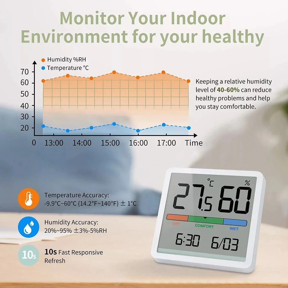 MIIIW Jam Digital dengan Pengukur Suhu dan Kelembaban Udara - NK5232