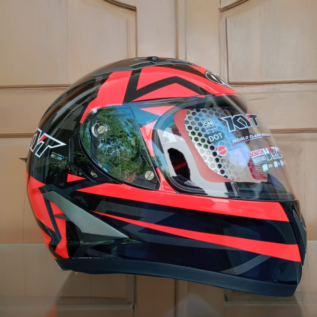 Helm KYT FALCON 2 FASTER BLACK / RED FLUO ( CLEAR)