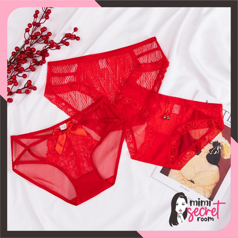 ❤ MIMI ❤ cd wanita celana dalam Brokat Renda Halus Modis MERAH transparant