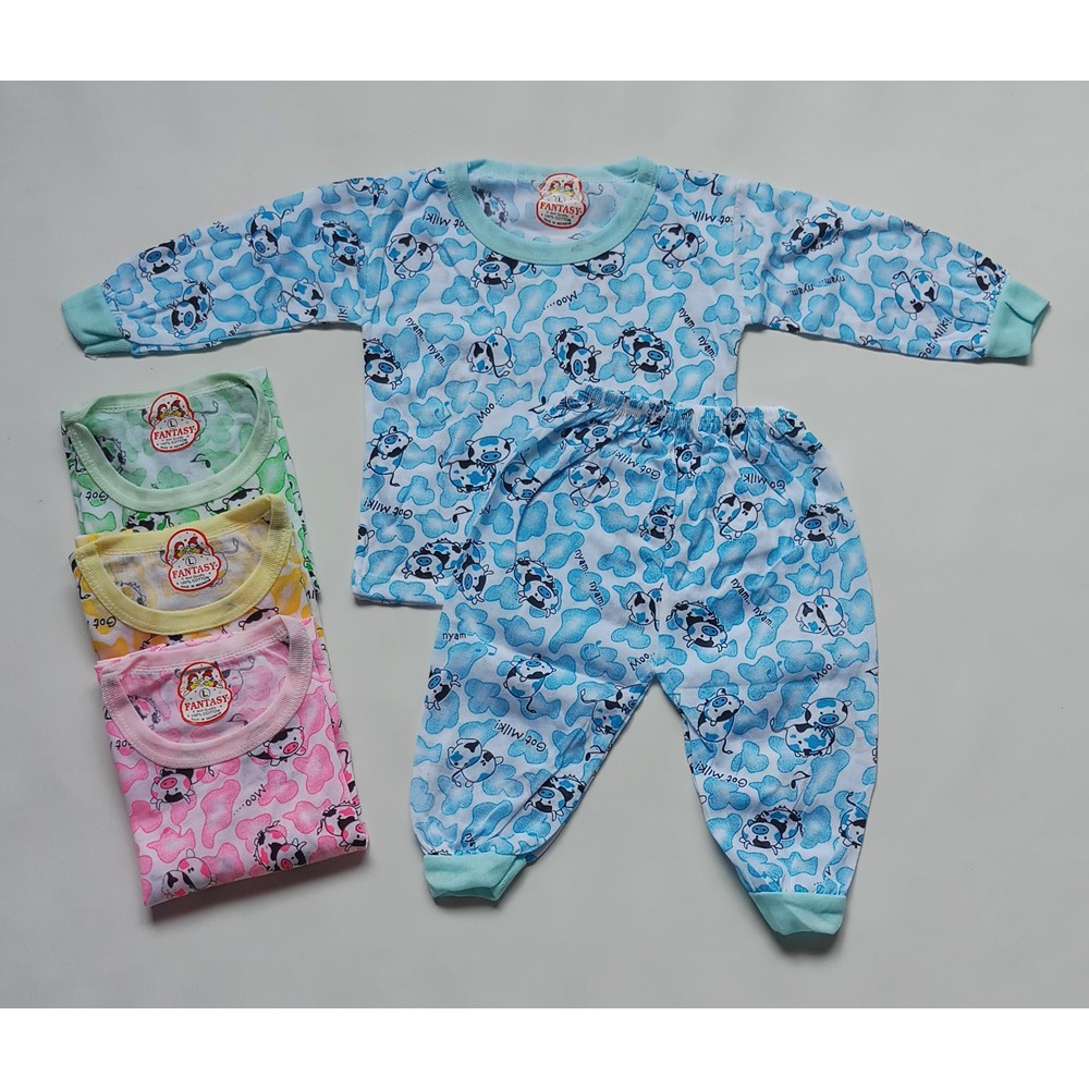 Stelan Baju Anak Panjang Oblong 0 - 3 Tahun / Baju Tidur Anak / Piyama Anak Katun