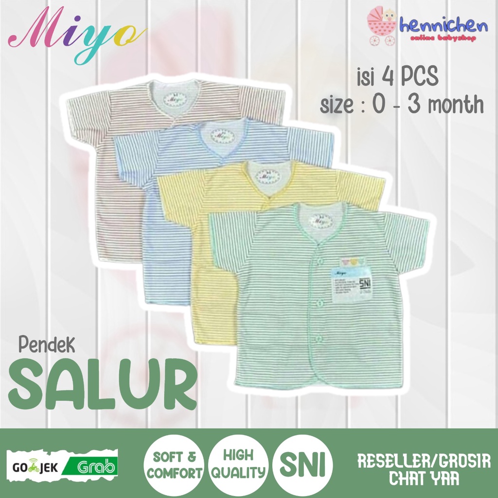 4 Pcs baju miyo Lengan Pendek Salur Newborn  0-6 bulan