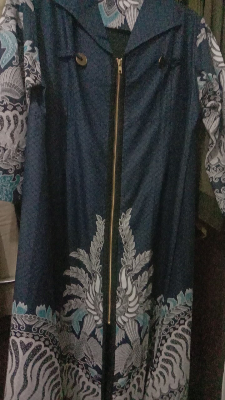 Gamis Batik Aksara Premium Full Trikot Long Dress Navy Biru Dongker Katun Primissima 728184 Cap 72