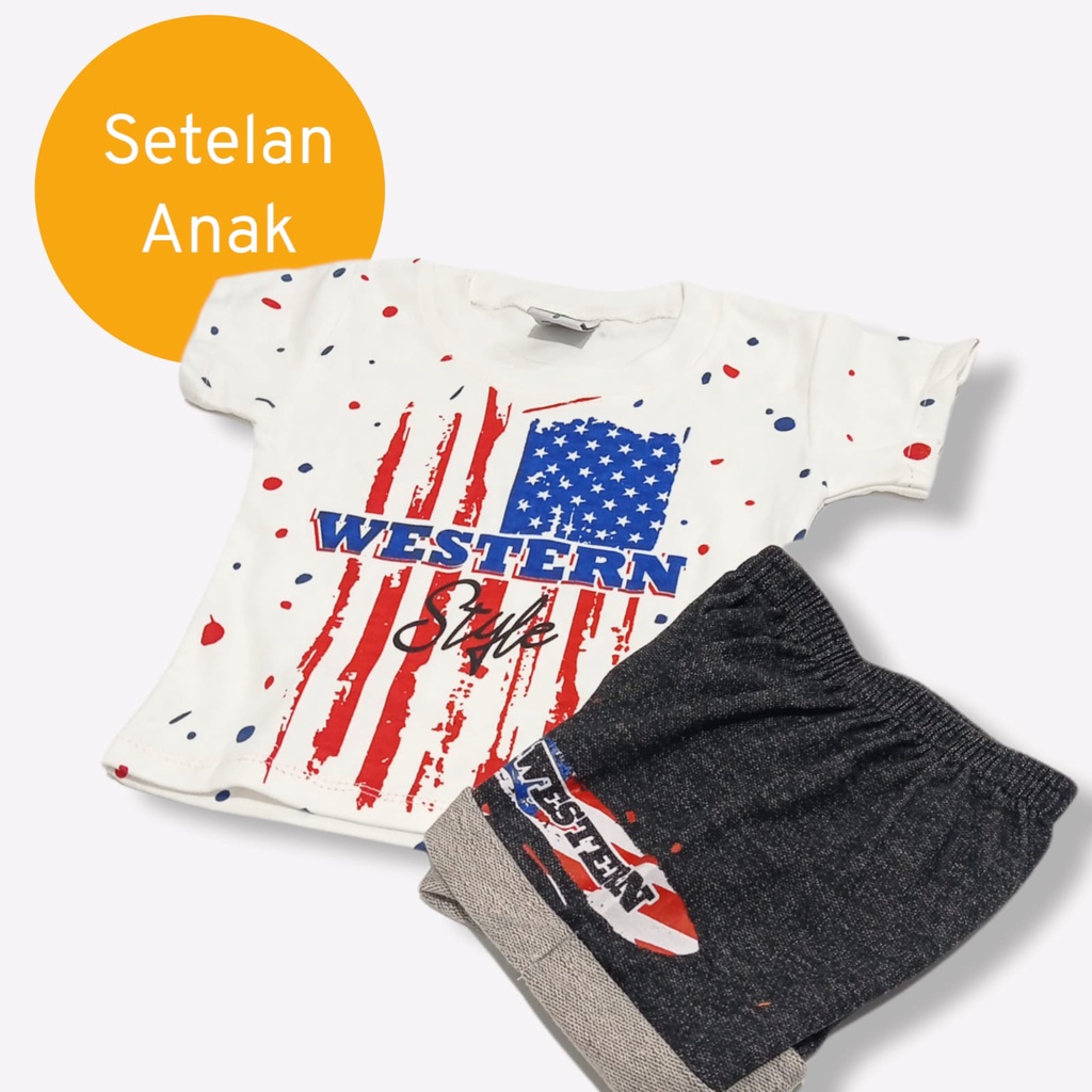 Setelan Baju Bayi Anak Laki Laki Motif Sablon