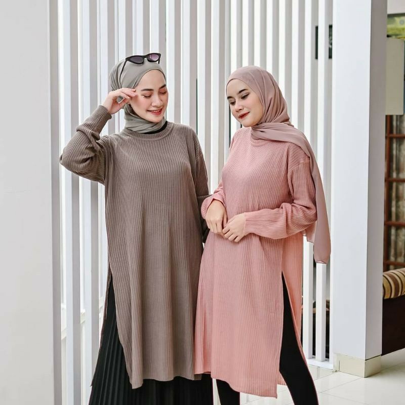 BAJU RAJUT TUNIK PANJANG WANITA || DRESS BOXY RAJUT WANITA MUSLIMAH