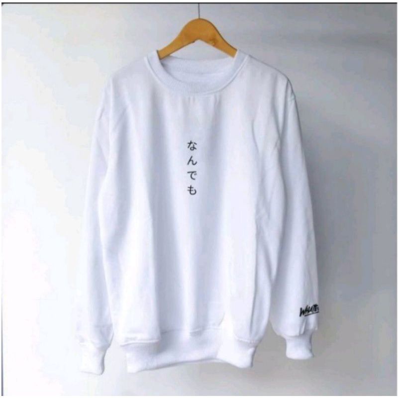 Sweater Pria Distro Japan Crewneck Hitam Sablon Suiter Cowok Jumbo Switer Krunek  Oversize Bigsize