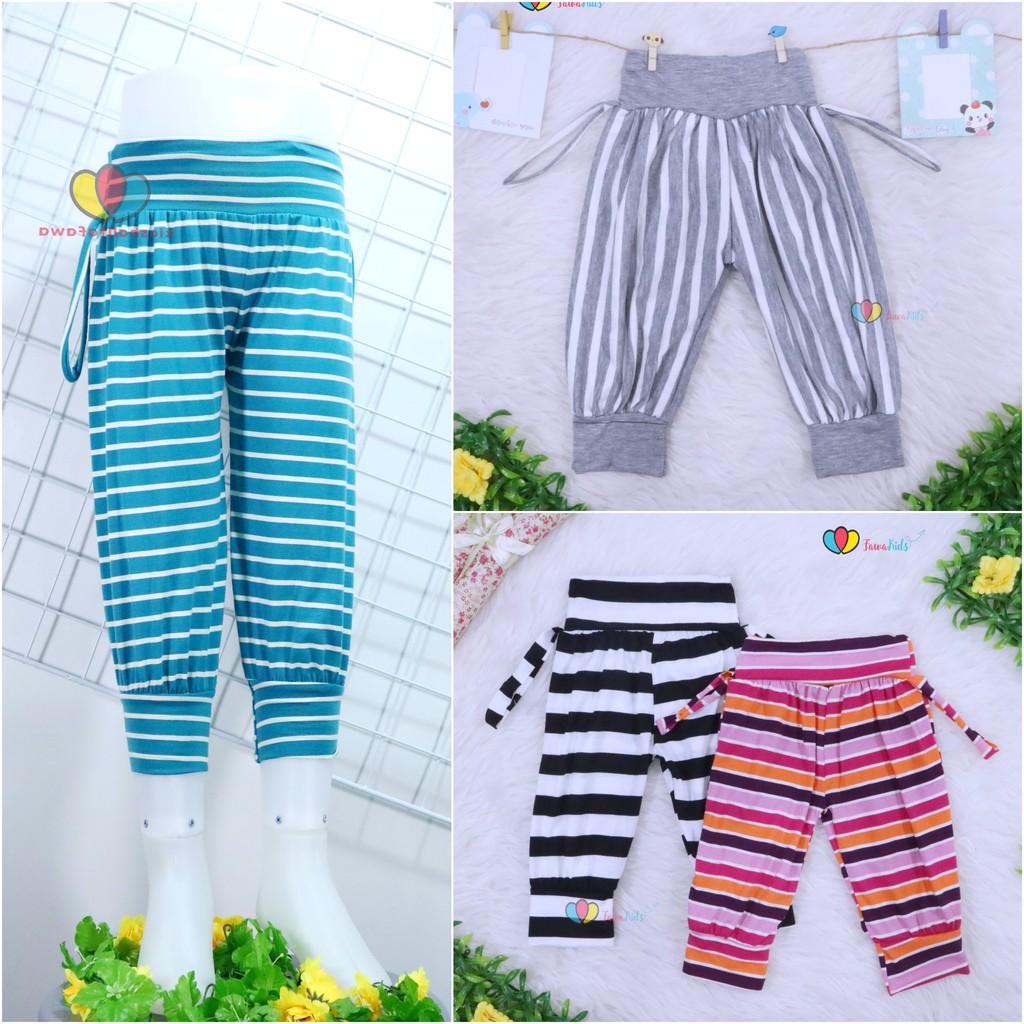 Aladin Salur Uk.5-6 Tahun / Celana Panjang Anak Perempuan Pants Bahan Kaos Salur Murah Adem