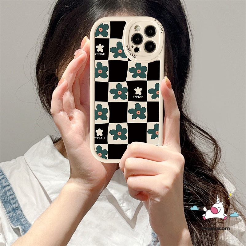 IPHONE Kompatibel Untuk Iphone7 8plus 6 6s Plus 11 13 12 14 Pro MAX XR X XS MAX Se2020 8plus 7plus Fashion Kotak-Kotak Bunga TPU Soft Phone Case Flower Cover