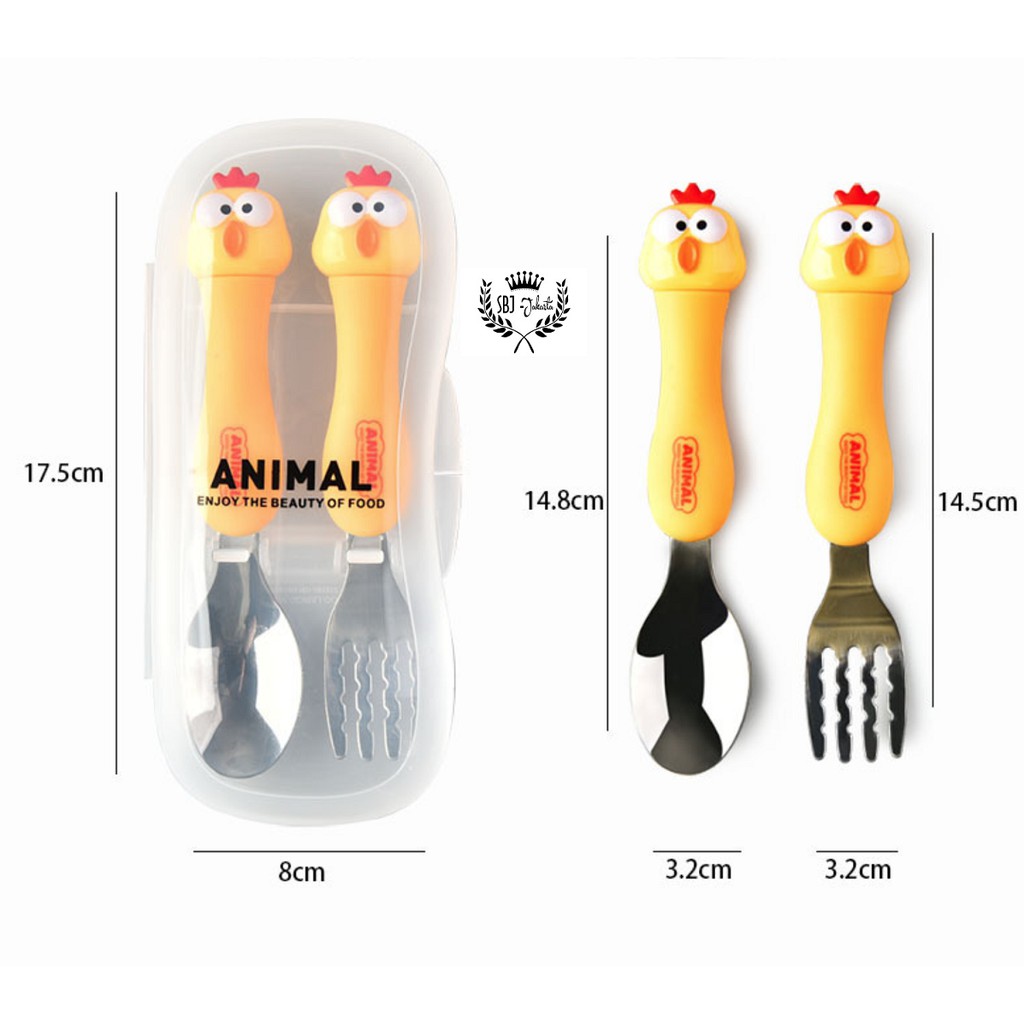 Alat makan Sendok Garpu Set Anak 304 SUS Stainless Steel Animal Series