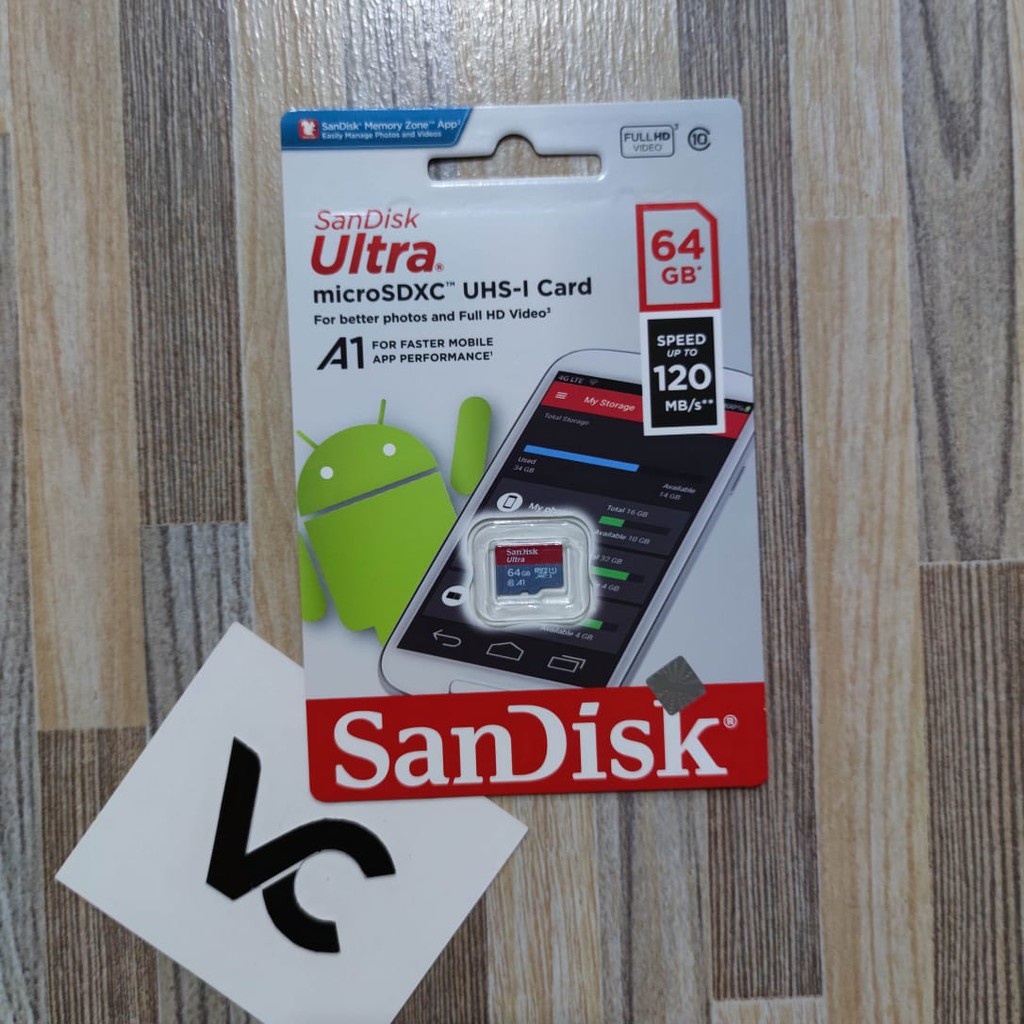 MicroSD SanDisk Ultra 64GB A1 Memory Card 64 GB Class 10 Micro SD 120MB/S MicroSDXC Kartu Memori