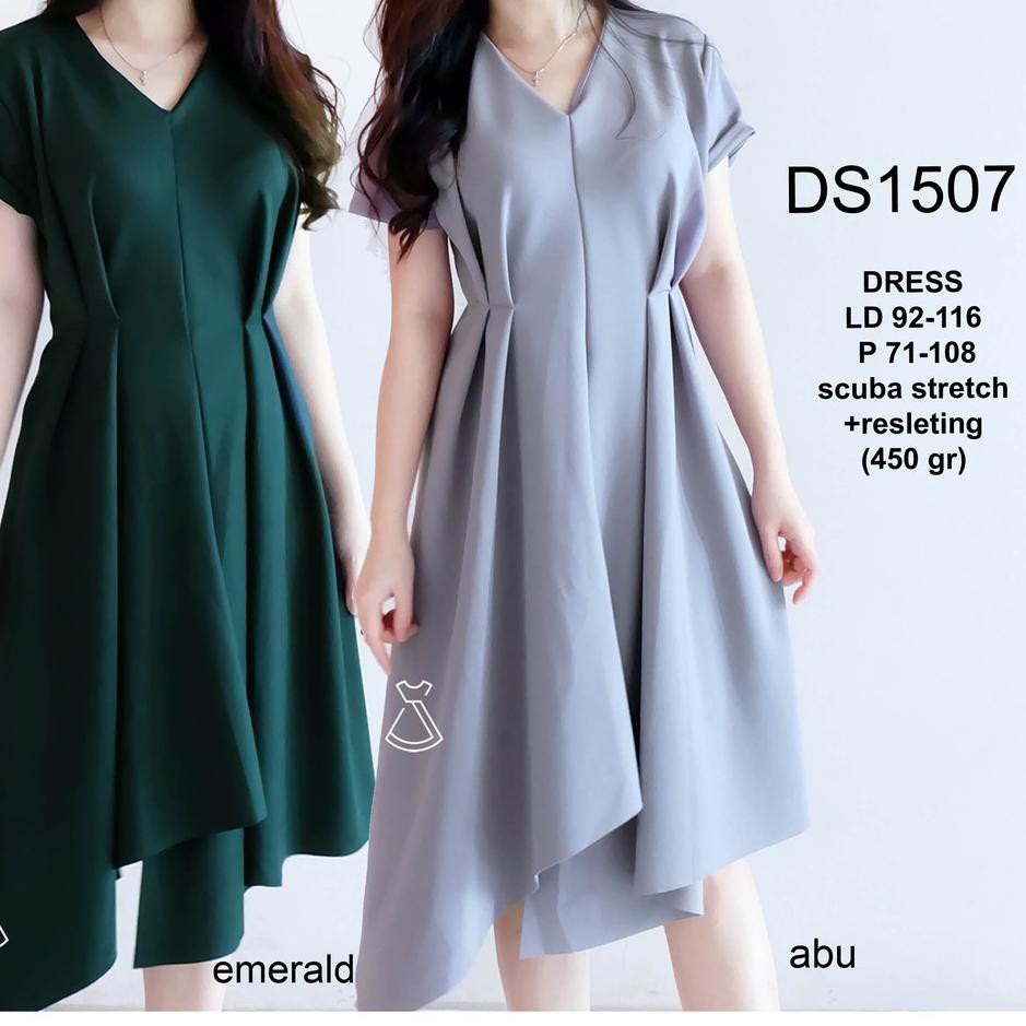 Harga Murah -  DS1507 - DRESS PESTA WANITA MIDI FLARE BASIC SCUBA DRESS KANTOR WANITA MODERN MURAH