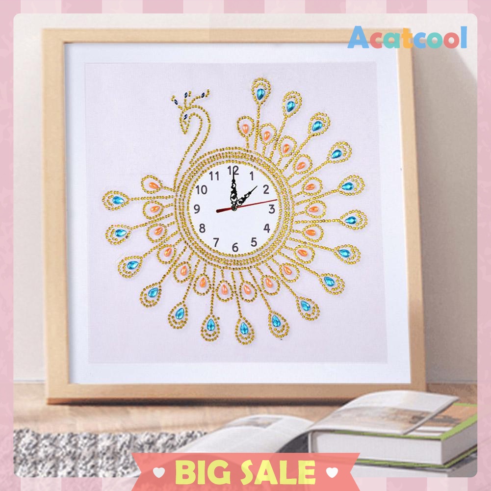 DIY Special Shaped Diamond Painting Peafowl Wall Clock Embroidery Craft