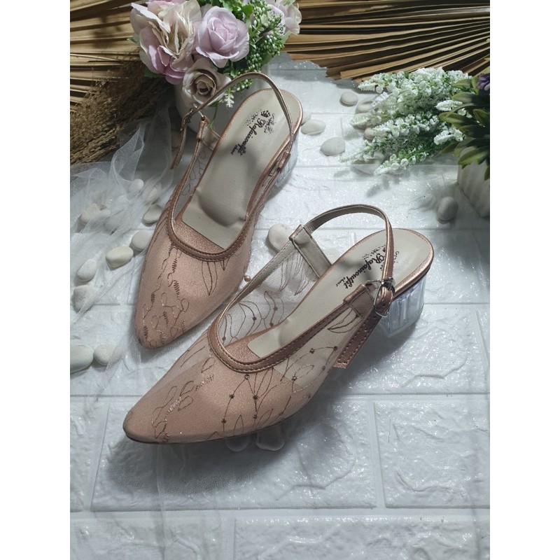 sepatu clarisaa brukat rosegold cantik dan mewah