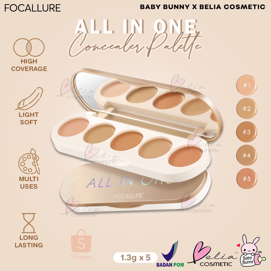 ❤ BELIA ❤ FOCALLURE All-In-One Concealer Palette FA299 | 5 in 1 Concealer Palette High Coverage Matte Powder-#GoldenAge |  BPOM