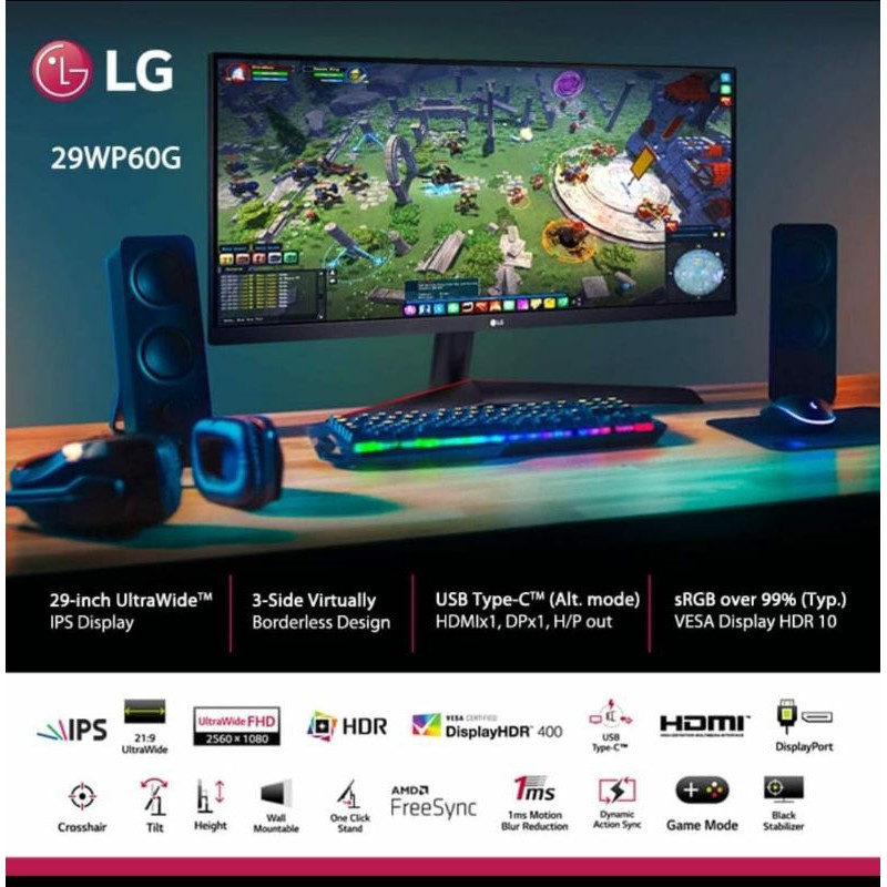 Monitor LED LG 29WP60G ultrawide IPS USB-C DP HDMI srgb99 |29wp60g-b