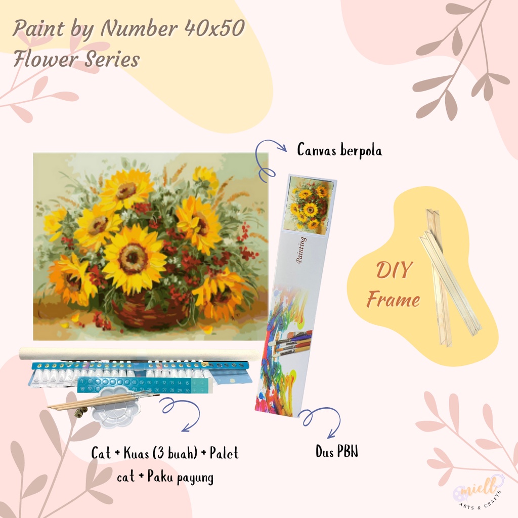 

PAINT BY NUMBER FLOWER SERIES / DIY PAINTING BY NUMBER / KANVAS LUKIS (40cmx50cm) & FREE DIY FRAME / BINGKAY KAYU