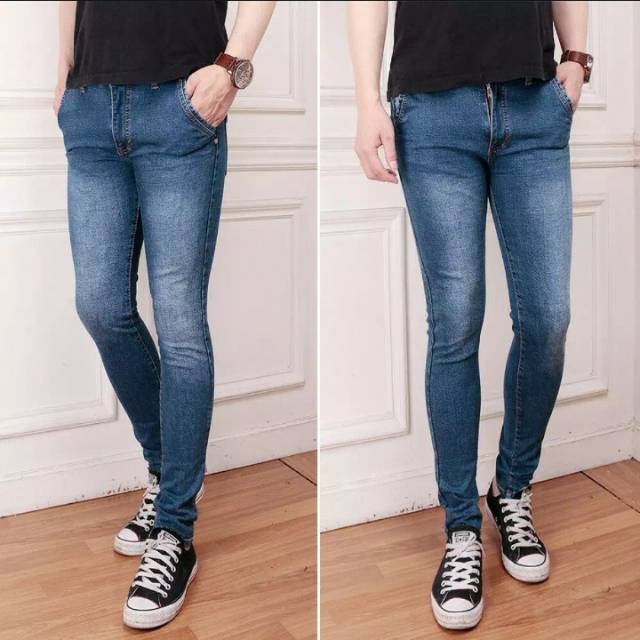 Celana jeans pria pensil biru tua murah