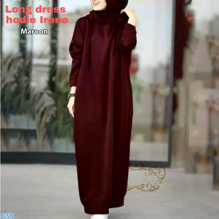 Gamis wanita Gamis Maxi Ada Hoodie Kekinian /Longdress Hodie Wanita Muslim - Maroon, L remaja jumbo 
