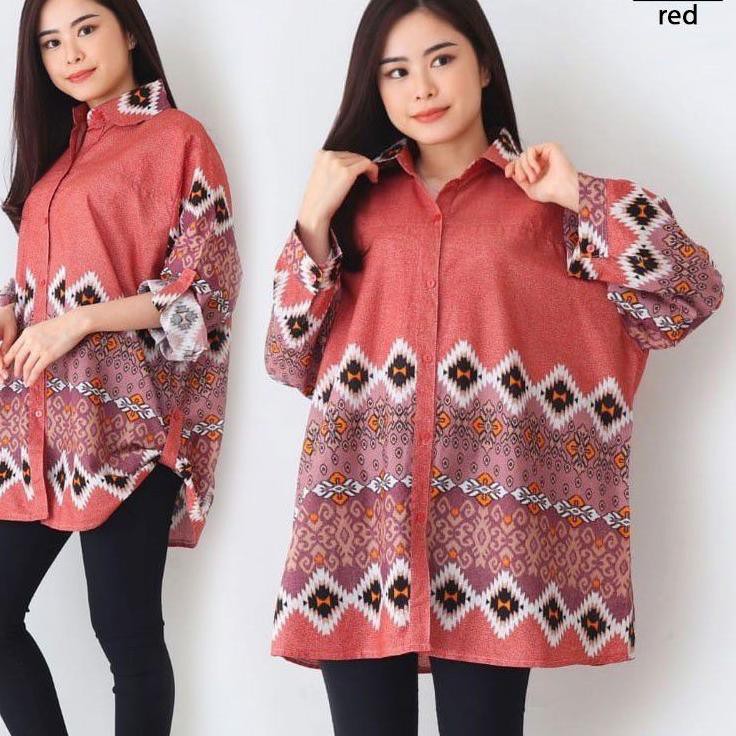 Big Promo KEMEJA ATASAN BIG SIZE JUMBO 5056 BAJU WANITA GEMUK HAMIL MENYUSUI KERJA KANTOR Batik Modi