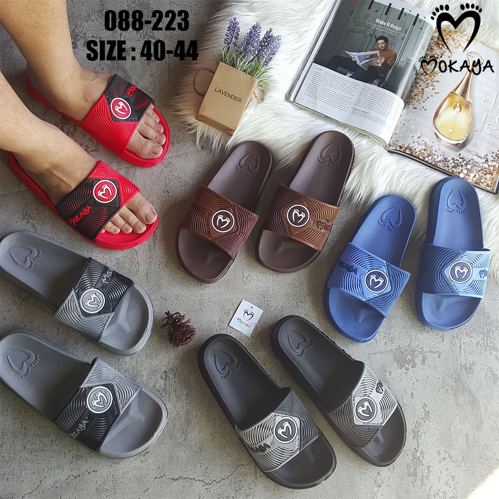 Sandal Slop Pria Trendy Logo Mokaya Timbul Keren dan Nyaman Import Mokaya/Sz 40-44 (088-223)