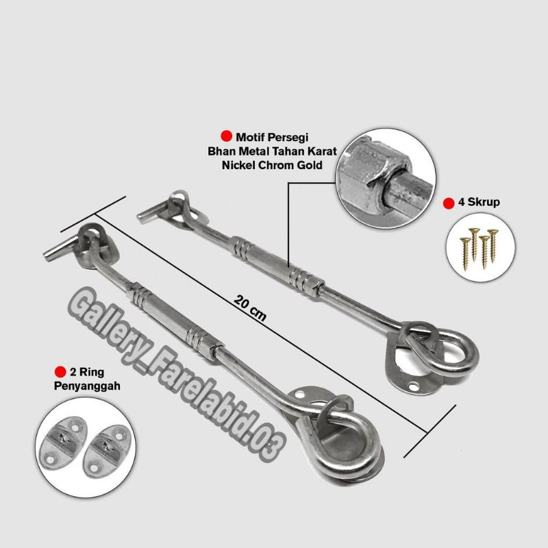 2 Pcs Hak Angin Kotak Jumbo Segi 6 Crom Penahan Cantolan Jendela 20 Cm Penyangga Window Hook Cengkal Kait Jendela Lamskar