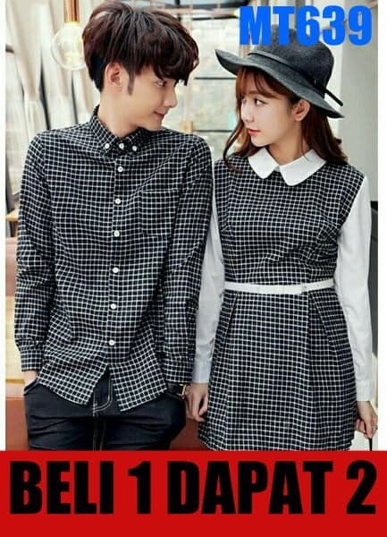 DRESS PASANGAN/DRESS COUPLE/BAJU COUPLE KEMEJA KOTAK MURAH KOREA - Hitam