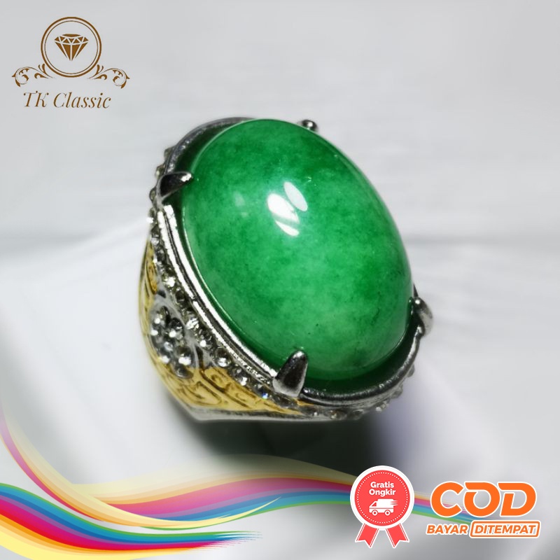 NATURAL JADEITE JADE GIOK BURMA JUMBO - RING TITANIUM  GARANSI ASLI BATU