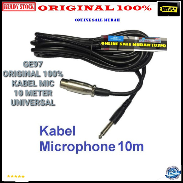 G97 ORIGINAL Kabel mic microphone cable asli mikrophone mik dynamic 10 meter universal pro profesional vocal vokal  BISA SEGALA JENIS MIC KABEL  Spesifikasi Panjang +/- 10 meter Jack koneksi T/S male to XLR female Unbalanced Warna Hitam