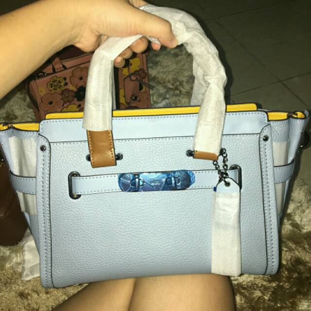 Coach Swagger 27 Blue Mustard bag tas - Preloved