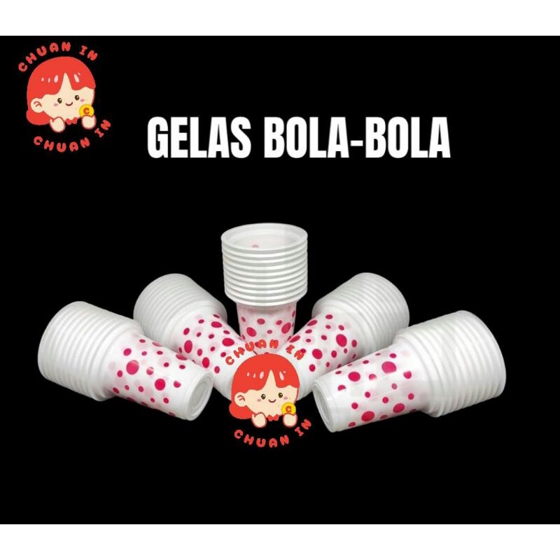 Gelas plastik cup bola-bola / gelas plastik polkadot bola putih