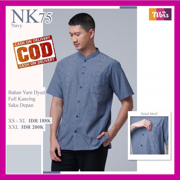 Baju Koko Dewasa Pria Lengan Tangan Pendek Nibras NK 75 Promo Navy Bahan Halus Adem Terbaru 2021 Ori
