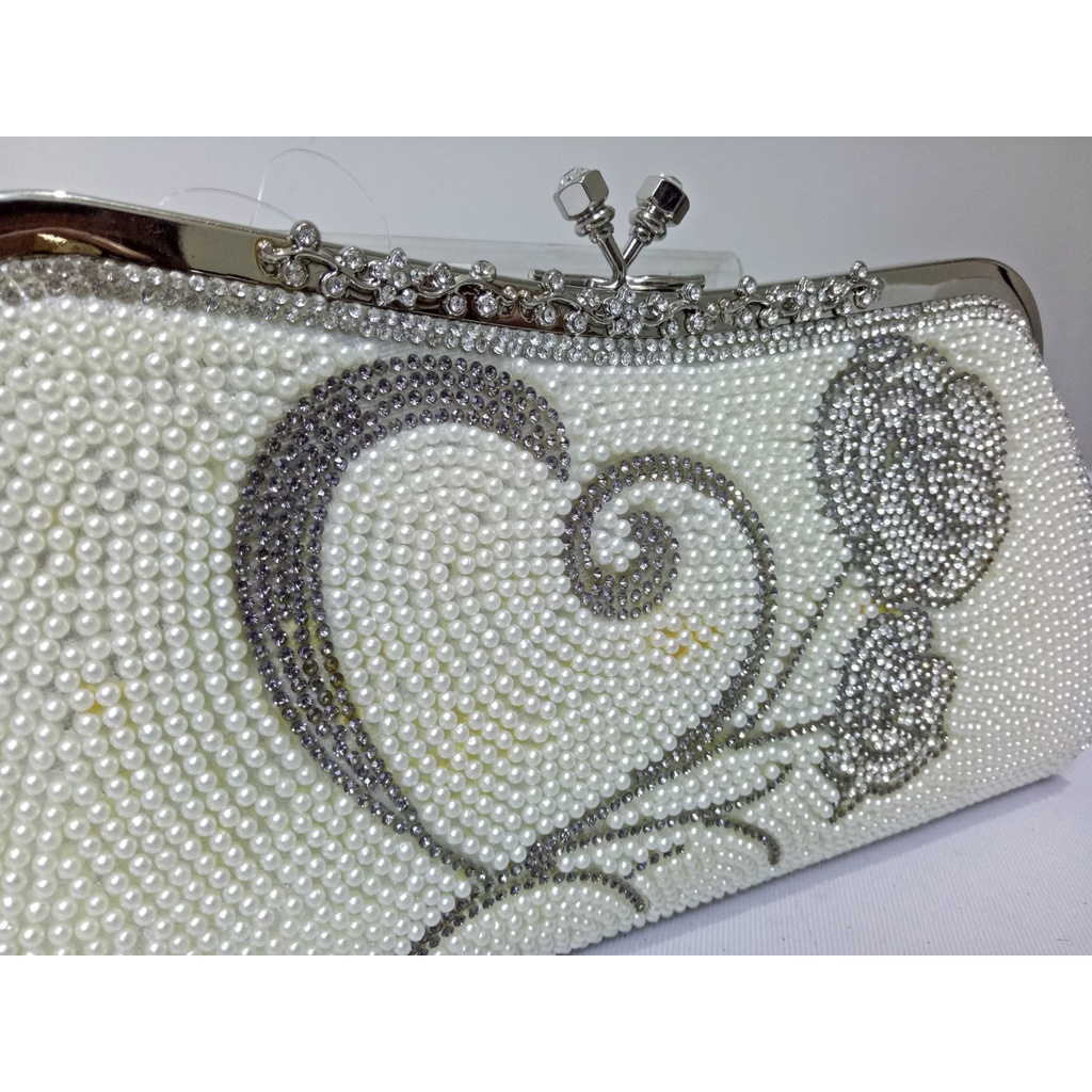 Clutch Pesta Farnell Mewah Kondangan Import Mutiara Permata Rhinestones