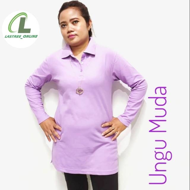 Kaos Polo Shirt Wanita Lengan panjang Ungu Tua Kaos Polos Poloshirt Ladies Ungu Muda Pique Lacoste