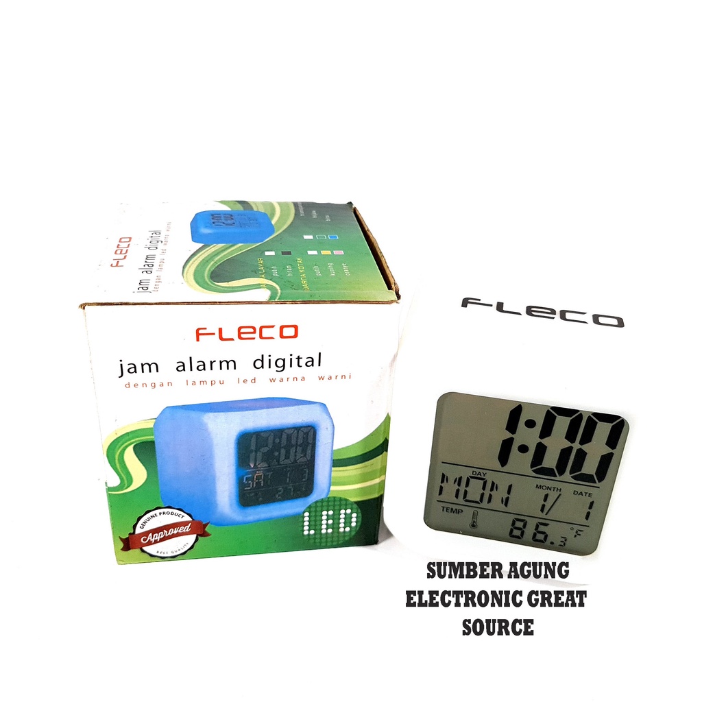 Fleco Jam Alarm Digital Kotak Minimalis Dengan Lampu RGB Warna Warni