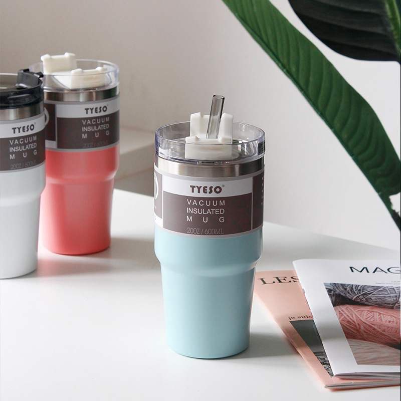 Tumbler Vacuum Flask With Straw Tyeso 600ML / Termos Trevel Untuk Coffe / Mug Tyeso Stainless Steel / Tumbler Double Wall / Thermos Vacuum Cup / Termos Air Coffee / Botol Minum Kopi / Botol Cup Traveling / Bottle Vacuum Flask Water