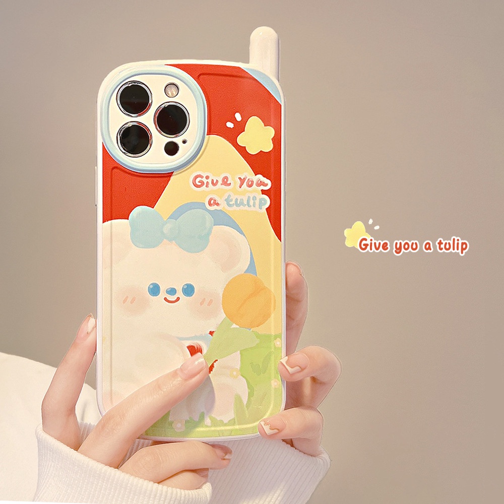 IPHONE Vintage Pelindung Berbentuk Ponsel Lucu Kartun Beruang Penuh Perlindungan Case Cover Untuk Iphone11 12 13 14 PLUS PRO MAX