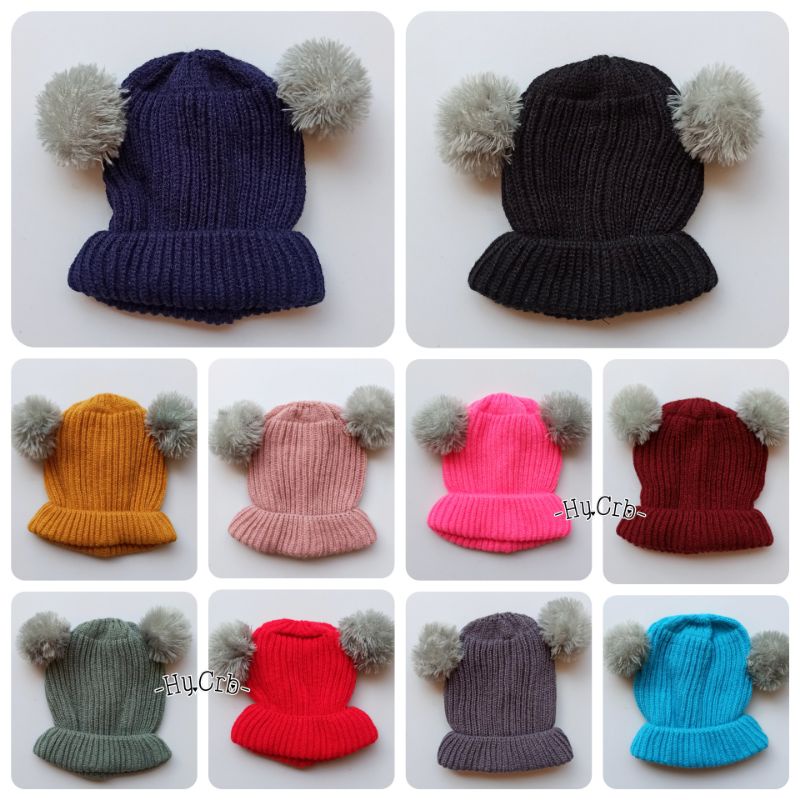 Topi Bayi Lucu / Topi Bayi Karakter Kucing / Baby Hat / Topi pompom [ Bunda Altaf ]