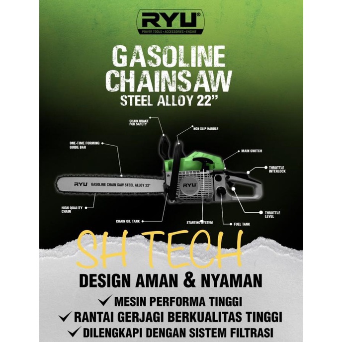 Chainsaw Ryu Rgs 22 Rgs22 Chain Saw 22 Inch Senso 55 Cm Gergaji Kayu Termurah