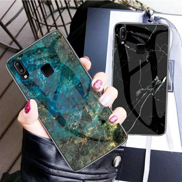 Marble Glass Case Vivo Y91 Y93 Y95 VivoY91 VivoY93 VivoY95 Softcase Hardcase Casing HP