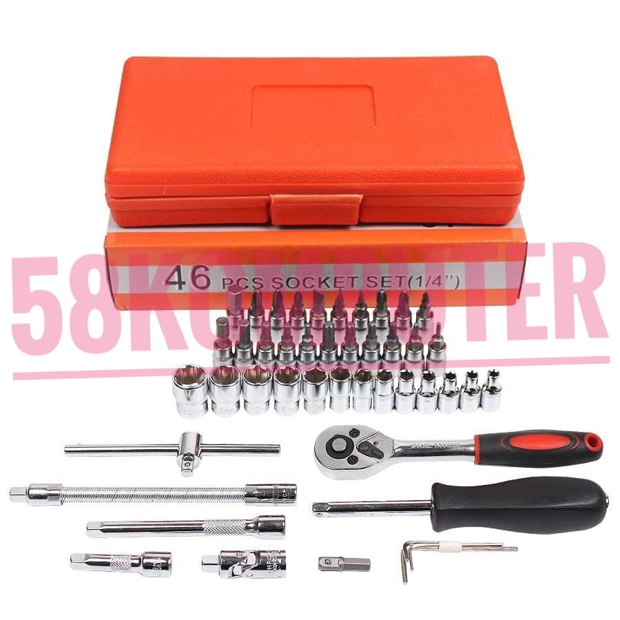 kunci shock 46 pcs sok set socket alat reparasi 46 in 1 kunci mobil set Obeng Set Reparasi Service Mobil 46 in 1