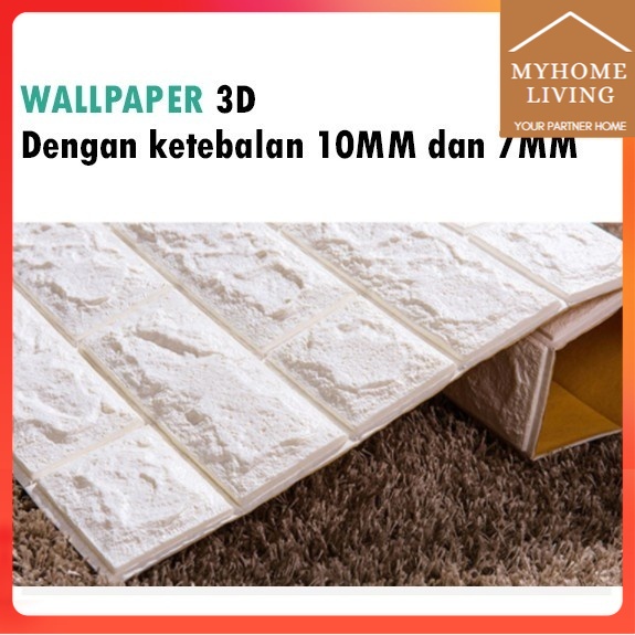 myhome Wallpaper 3D Foam 7mm dan 10mm wallpaper batu bata putih wallpaper batu alam wallpaper batu b