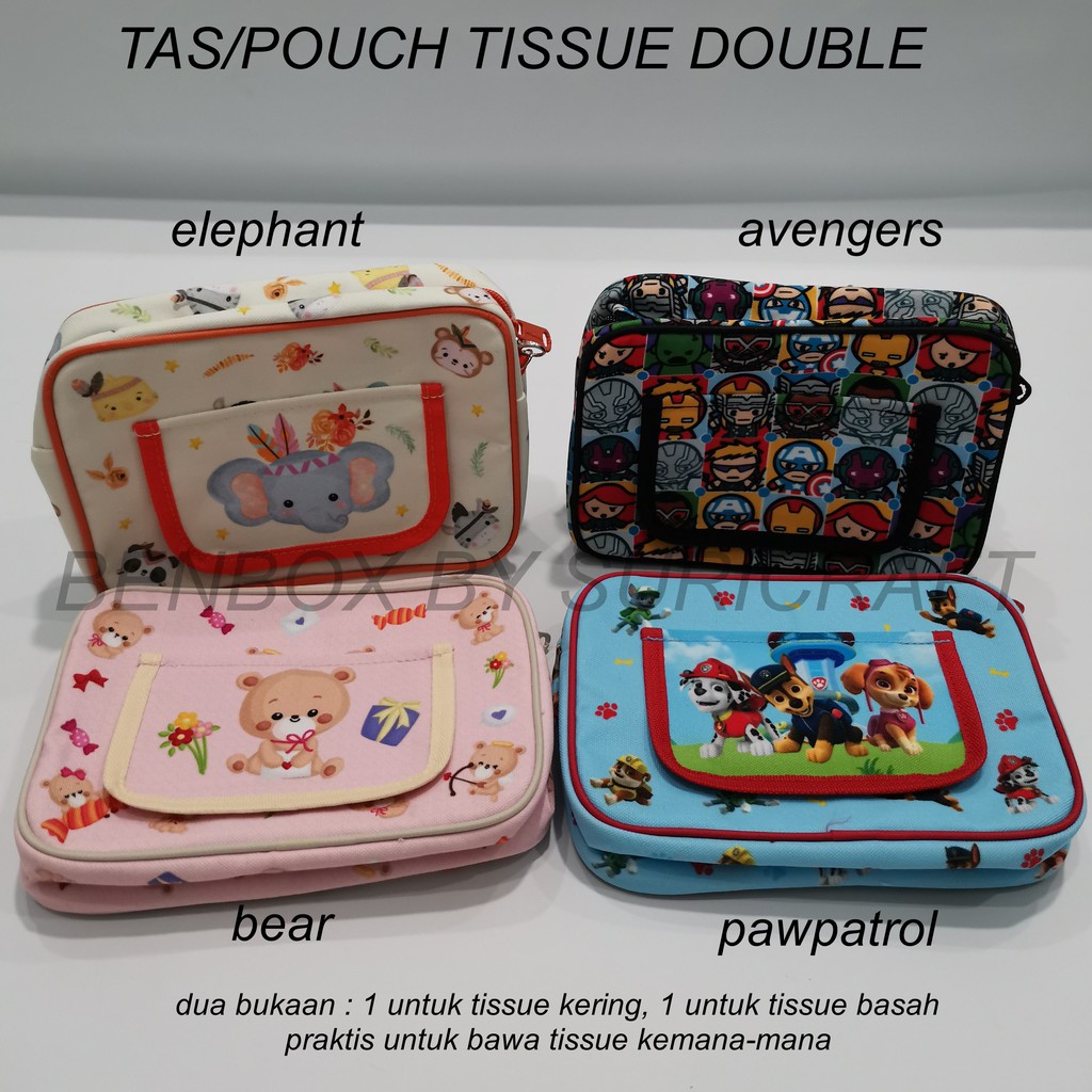 TAS/DOMPET/POUCH TISSUE KARAKTER DOUBLE UNTUK TISSUE KERING DAN BASAH