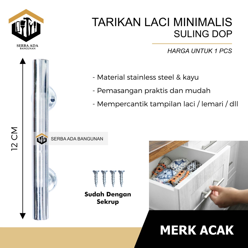 Handle Tarikan Laci Pegangan Lemari / Gagang Tarikan Knob Knop Laci Ukuran Panjang 12cm