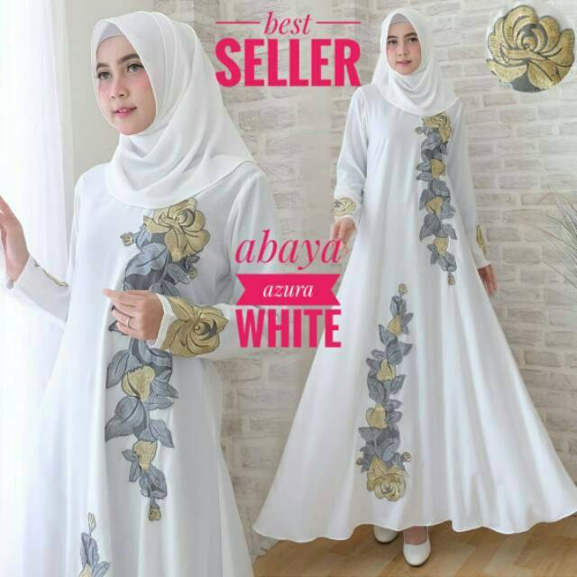 Lidya  EXCLUSIVE Gamis bordir syari azura putih  Fashion Muslim