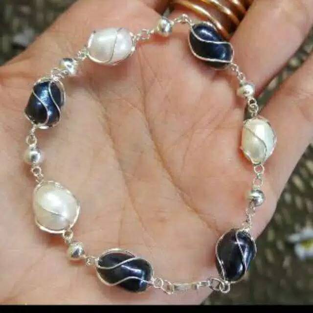 Gelang perak mutiara asli lombok