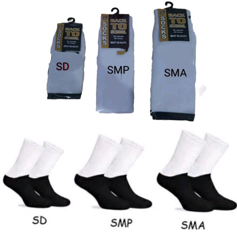 kaos kaki sekolah Putih tapak hitam ukuran SD SMP dan SMA