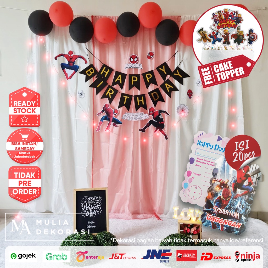 Backdrop Dekorasi Ulang Tahun Happy Birthday 1 set paket Tirai Pesta Anak Paket Spiderman