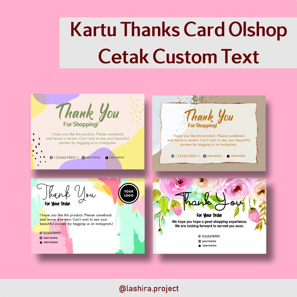 Kartu Ucapan Terima Kasih Online Shop thanks card olshop custom text